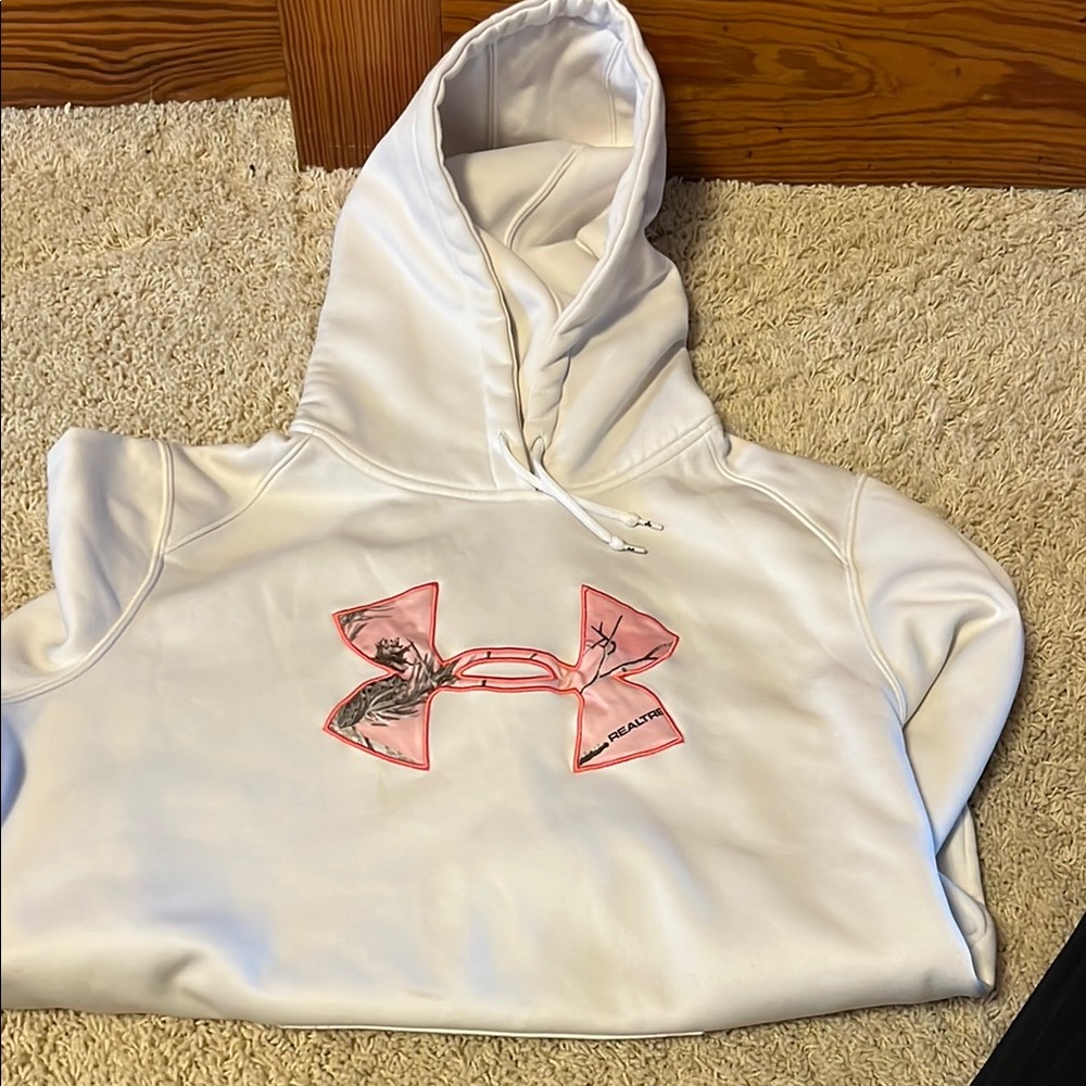 Under Armour White Hoodie with Pink Logo